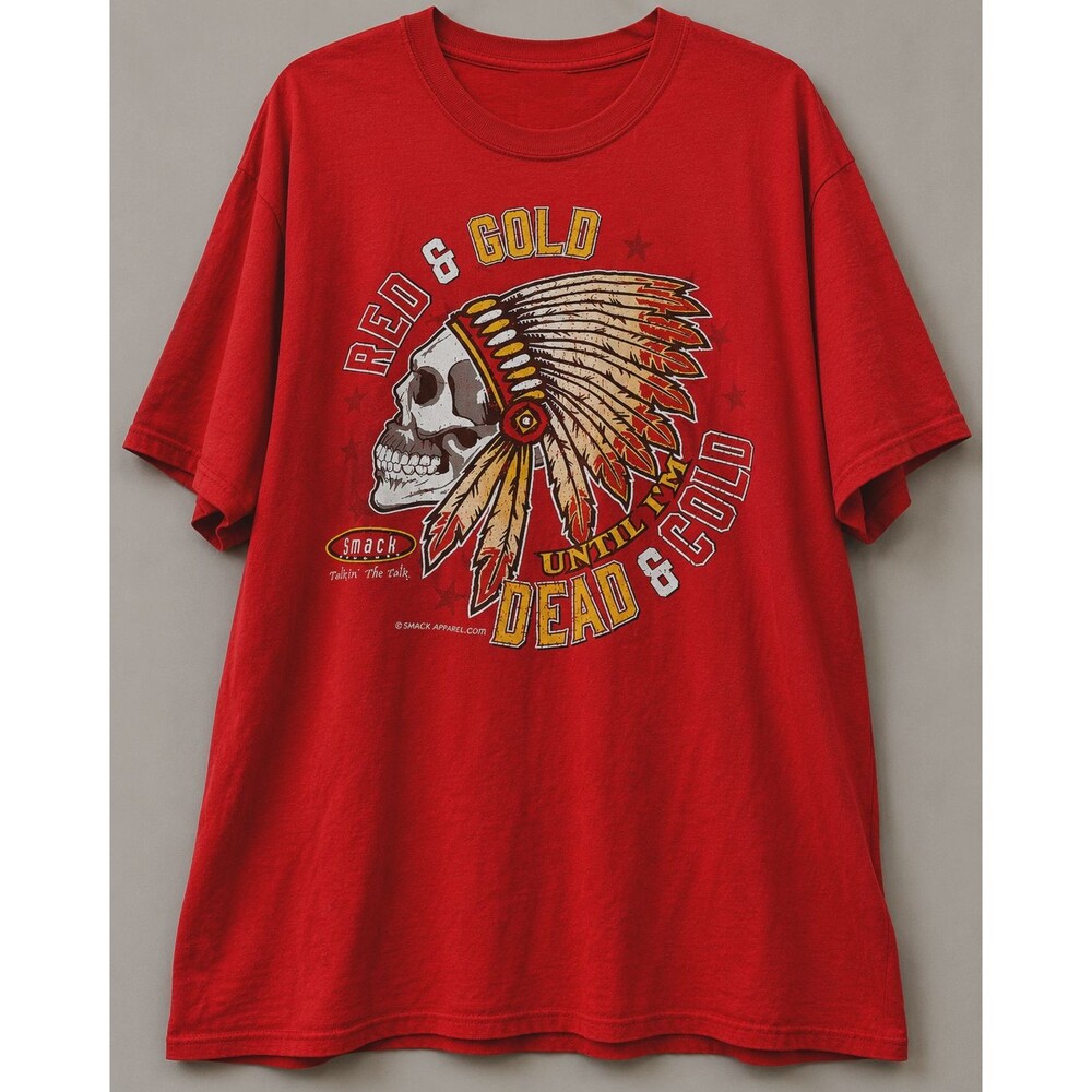 Kansas City Football T Shirt Mens 2XL Red Gold Skull Smack Apparel Graphic Tee